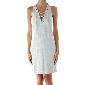 NYTT Gray White Mottled Lace-Up Sleeveless Day Dress